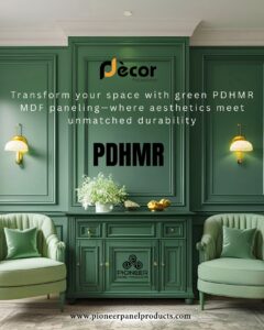 Transform your space with green PDHMR MDF paneling—where aesthetics meet unmatched durability